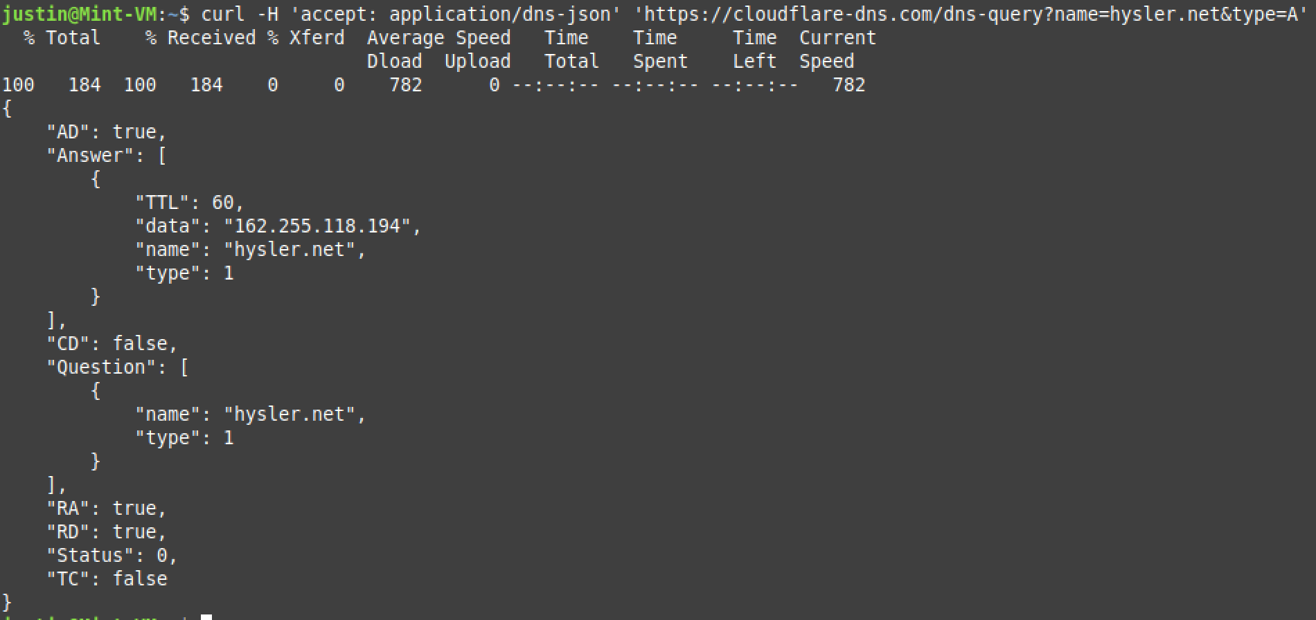 CURL DOH Query